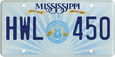 MS license plate HWL450