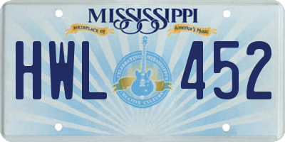 MS license plate HWL452