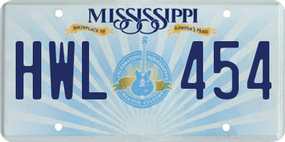 MS license plate HWL454