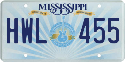 MS license plate HWL455