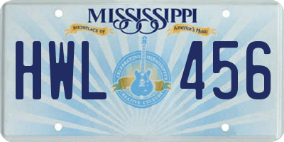 MS license plate HWL456