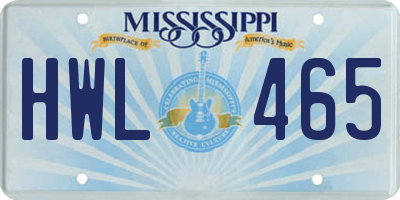 MS license plate HWL465