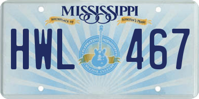 MS license plate HWL467