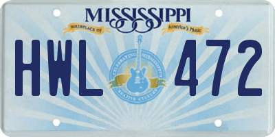 MS license plate HWL472