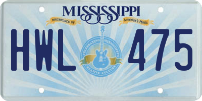 MS license plate HWL475