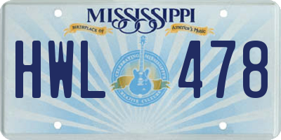 MS license plate HWL478