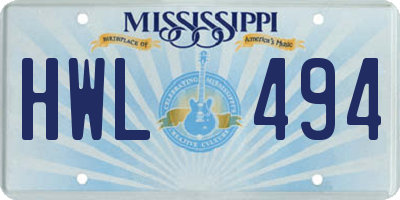 MS license plate HWL494