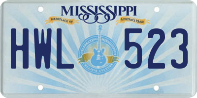 MS license plate HWL523