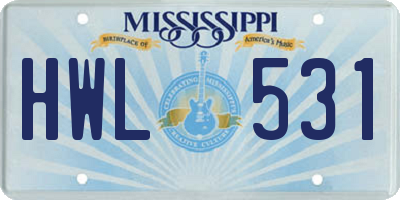 MS license plate HWL531