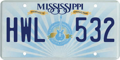 MS license plate HWL532