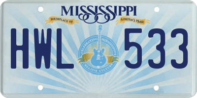 MS license plate HWL533