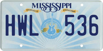 MS license plate HWL536