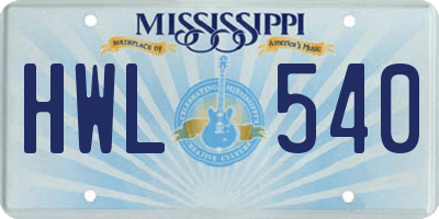 MS license plate HWL540