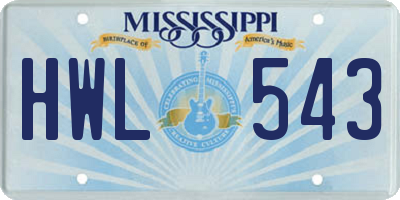 MS license plate HWL543
