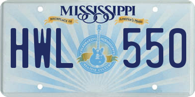 MS license plate HWL550