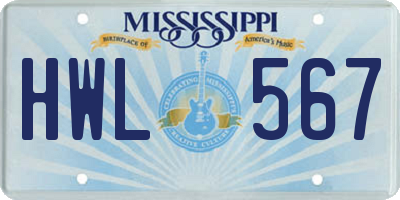 MS license plate HWL567