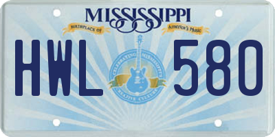 MS license plate HWL580