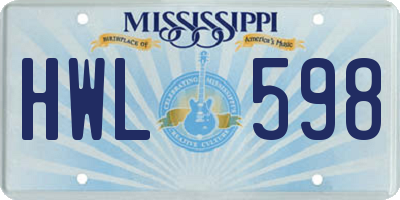 MS license plate HWL598