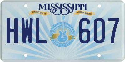 MS license plate HWL607