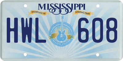 MS license plate HWL608