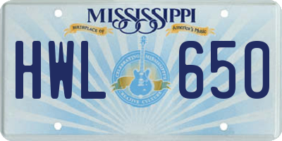 MS license plate HWL650