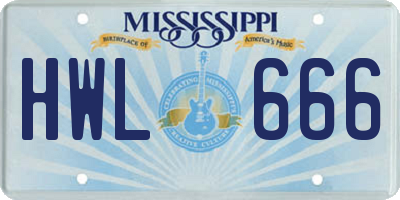 MS license plate HWL666