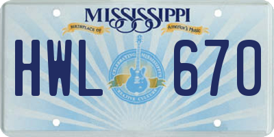MS license plate HWL670