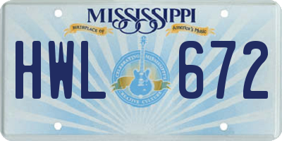 MS license plate HWL672