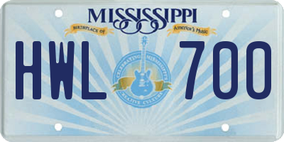 MS license plate HWL700
