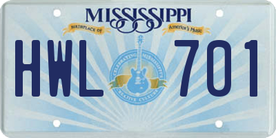 MS license plate HWL701