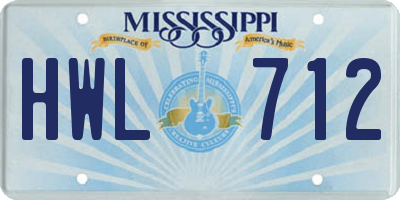 MS license plate HWL712