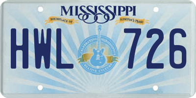 MS license plate HWL726