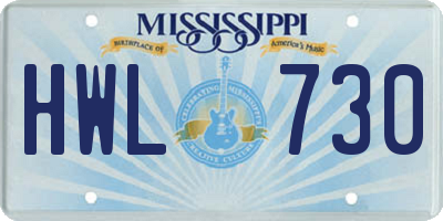MS license plate HWL730