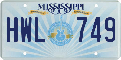 MS license plate HWL749