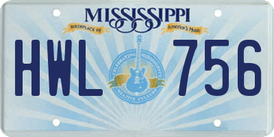 MS license plate HWL756