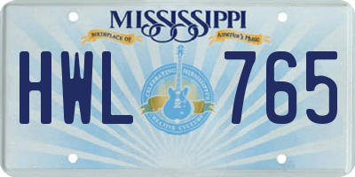 MS license plate HWL765