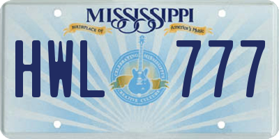 MS license plate HWL777