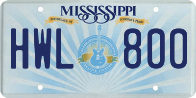 MS license plate HWL800