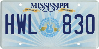 MS license plate HWL830