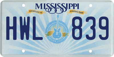 MS license plate HWL839