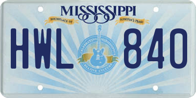 MS license plate HWL840