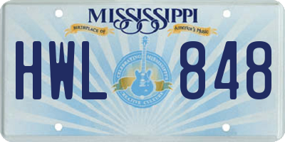 MS license plate HWL848