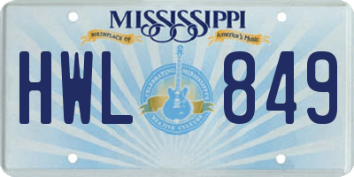 MS license plate HWL849