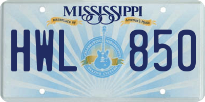 MS license plate HWL850