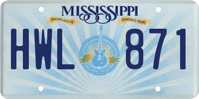 MS license plate HWL871
