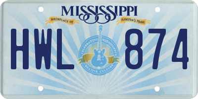 MS license plate HWL874