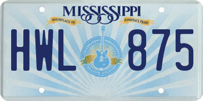 MS license plate HWL875