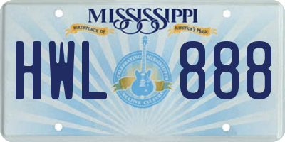 MS license plate HWL888