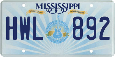 MS license plate HWL892