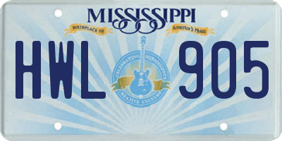 MS license plate HWL905